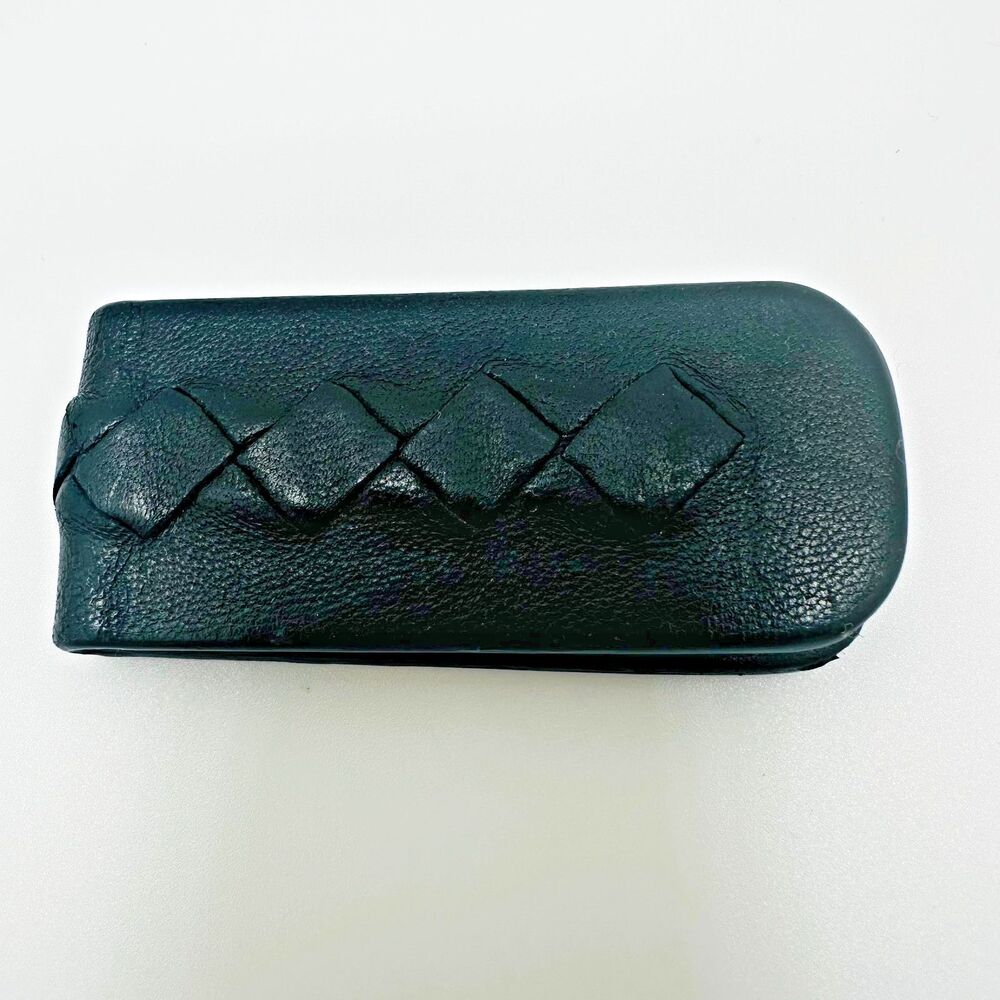 Bottega Veneta Black Intrecciato Leather Money Clip Magnetic Slim Minimalist